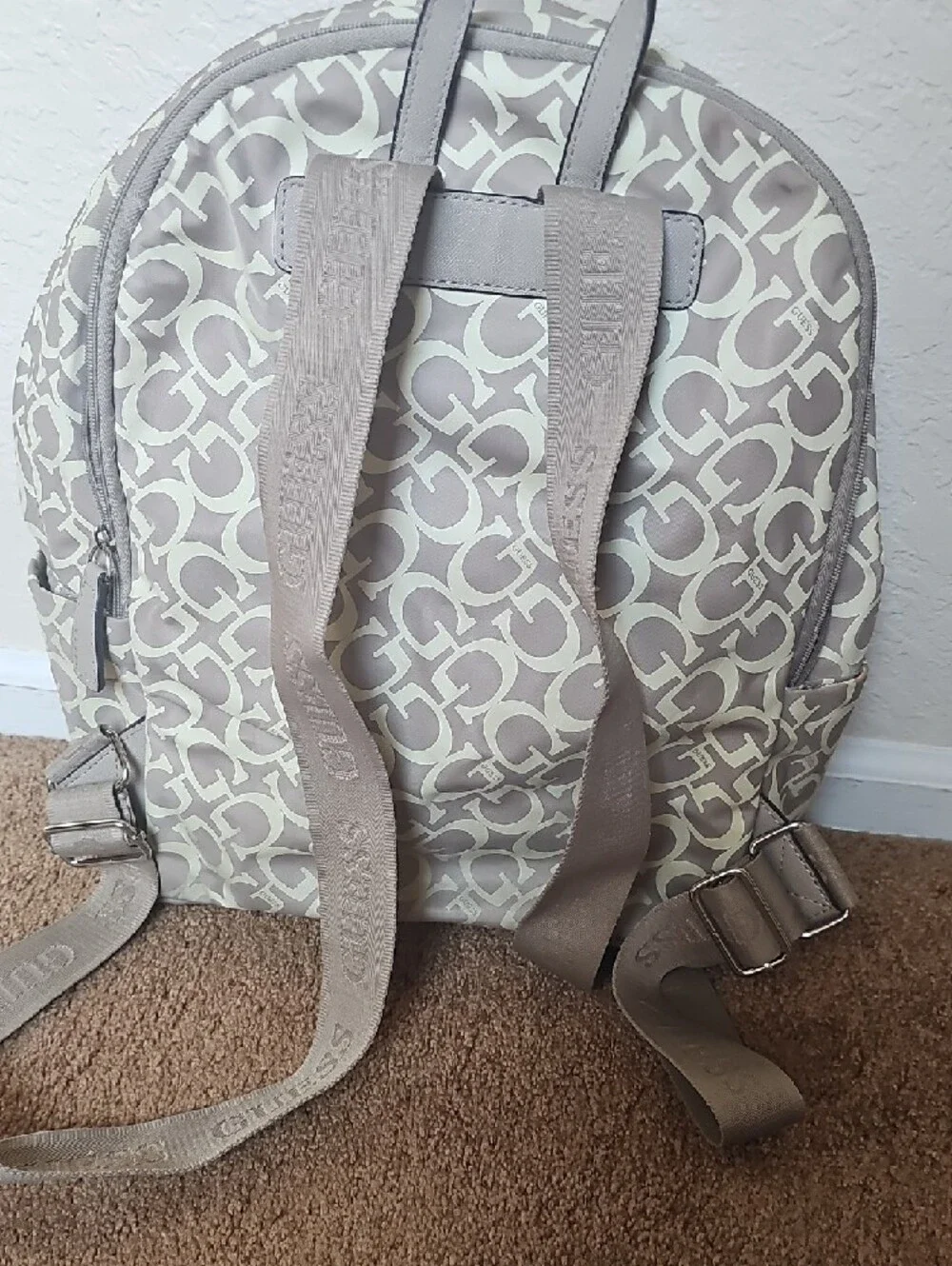 Guess Taupe and Cream Logo-Print Men's Backpack